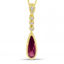 14K Yellow Gold Pear Rhodalite Garnet and Diamond Teardrop Pendant