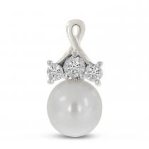 14K White Gold Pearl and Diamond Crossover Pendant