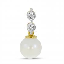 14K Yellow Gold Pearl and Two Diamond Pendant