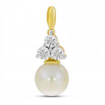 14K Yellow Gold Pearl and Diamond Triangle Pendant