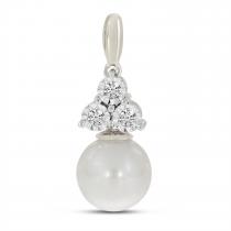 14K White Gold Pearl and Diamond Triangle Pendant