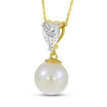 14K Yellow Gold Pearl and Illusion Diamond Drop Pendant