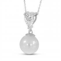 14K White Gold Pearl and Illusion Diamond Drop Pendant