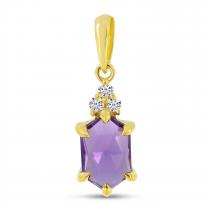 14K Yellow Gold Hexagon Amethyst and Diamond Pendant