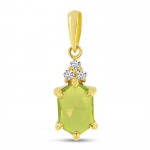 14K Yellow Gold Hexagon Peridot and Diamond Pendant