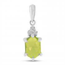 14K White Gold Hexagon Peridot and Diamond Pendant