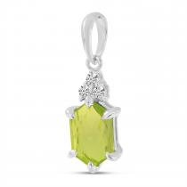 14K White Gold Hexagon Peridot and Diamond Pendant