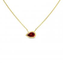 14K Yellow Gold Pear Garnet East to West Birthstone Necklace