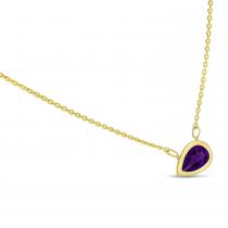 14K Yellow Gold Pear Amethyst East to West Birthstone Necklace