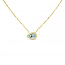 14K Yellow Gold Pear Aquamarine East to West Birthstone Necklace