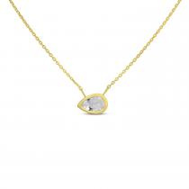 14K Yellow Gold Pear White Topaz East to West Birthstone Necklace