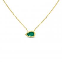 14K Yellow Gold Pear Emerald East to West Birthstone Necklace