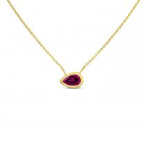 14K Yellow Gold Pear Rhodalite Garnet East to West Birthstone Necklace