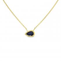 14K Yellow Gold Pear Sapphire East to West Birthstone Necklace