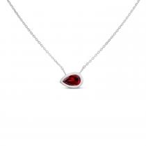 14K White Gold Pear Garnet East to West Birthstone Necklace