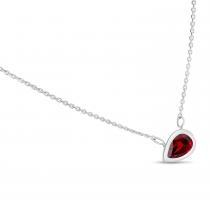 14K White Gold Pear Garnet East to West Birthstone Necklace