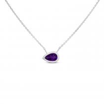 14K White Gold Pear Amethyst East to West Birthstone Necklace