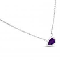 14K White Gold Pear Amethyst East to West Birthstone Necklace