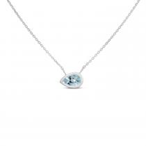 14K White Gold Pear Aquamarine East to West Birthstone Necklace