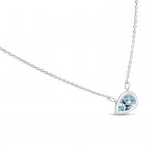 14K White Gold Pear Aquamarine East to West Birthstone Necklace