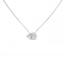 14K White Gold Pear White Topaz East to West Birthstone Necklace