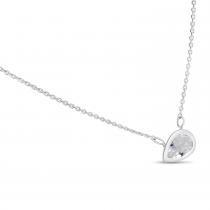 14K White Gold Pear White Topaz East to West Birthstone Necklace