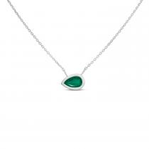 14K White Gold Pear Emerald East to West Birthstone Necklace