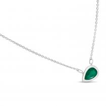 14K White Gold Pear Emerald East to West Birthstone Necklace