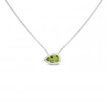 14K White Gold Pear Peridot East to West Birthstone Necklace