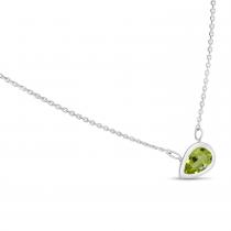 14K White Gold Pear Peridot East to West Birthstone Necklace