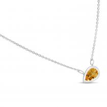 14K White Gold Pear Citrine East to West Birthstone Necklace