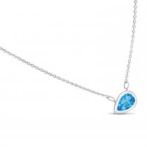 14K White Gold Pear Blue Topaz East to West Birthstone Necklace