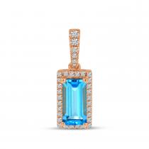 14K Rose Gold Emerald Cut Blue Topaz and Diamond Pendant