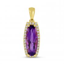 14K Yellow Gold Oval Amethyst and Diamond Pendant