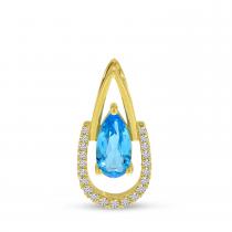 14K Yellow Gold Pear Blue Topaz with Half Diamond Halo Pendant