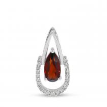 14K White Gold Pear Garnet with Half Diamond Halo Pendant