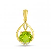 14K Yellow Gold Round Peridot and Diamond Pear Shape Pendant