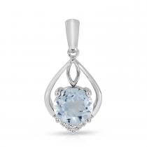 14K White Gold Round Aquamarine and Diamond Pendant