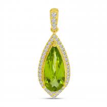 14K Yellow Gold Pear Peridot and Diamond Halo Pendant