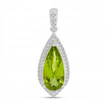 14K White Gold Pear Peridot and Diamond Halo Pendant