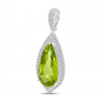 14K White Gold Pear Peridot and Diamond Halo Pendant