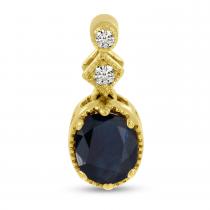 14K Yellow Gold Oval Sapphire and Diamond Pendant