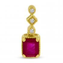 14K Yellow Gold Emerald Cut Ruby and Diamond Pendant