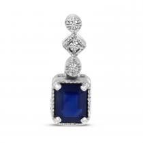 14K White Gold Emerald Cut Sapphire and Diamond Pendant