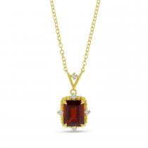 14K Yellow Gold Octagon Garnet and Diamond Necklace