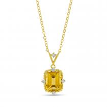 14K Yellow Gold Octagon Citrine and Diamond Necklace