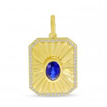 14K Yellow Gold Oval Sapphire and Diamond Fluted Burst Pendant