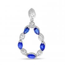 14K White Gold Marquise Sapphire and Diamond Teardrop Pendant