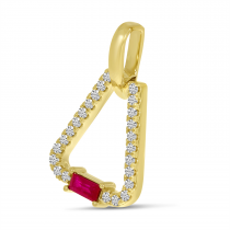 14K Yellow Gold Ruby & Diamond Open Triangle Pendant