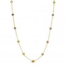 14K Yellow Gold Bezel Set Rainbow Sapphires Necklace